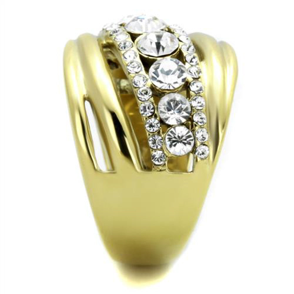 ARTK1880 Stainless Steel Gold Plated Top Grade Crystal Anniversary Ring Women's Sz 5-10
